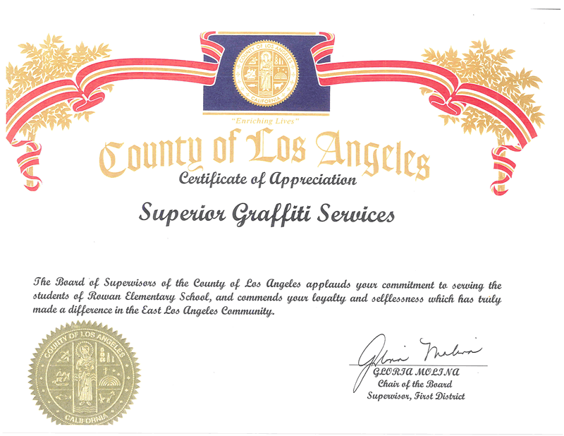 LA County Certificate of Appreciation